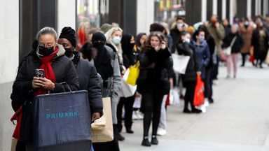 People queue to get into Primark on Oxford Street